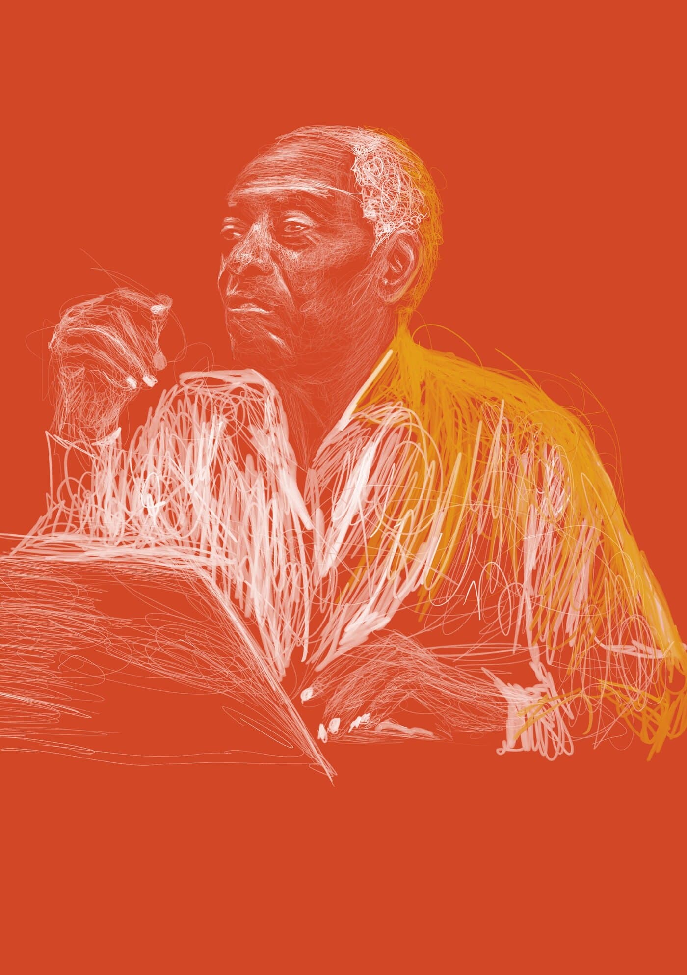 Portrait au trait, version orange.