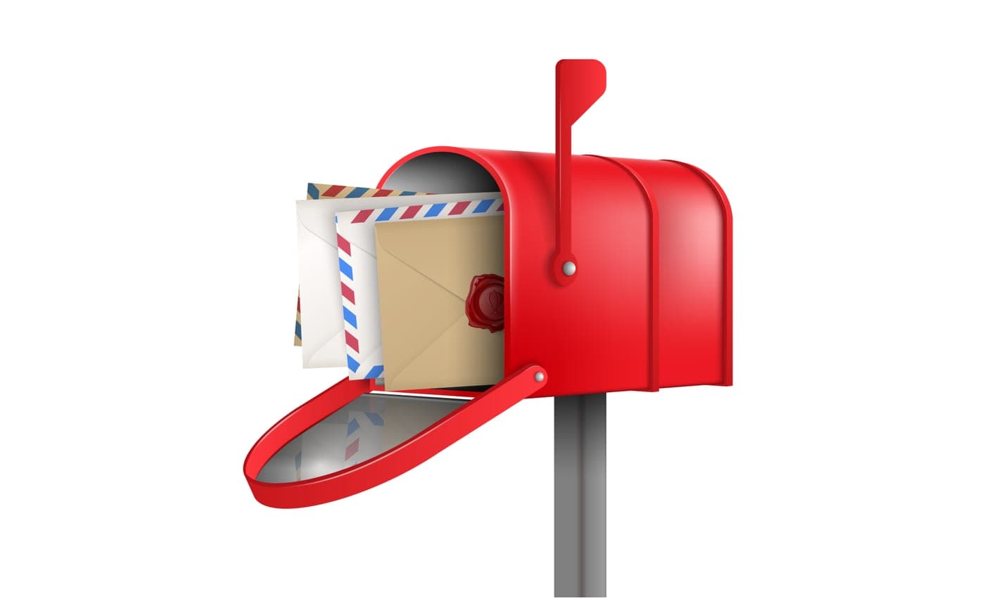 Boîte aux lettres rouge remplie d’enveloppes